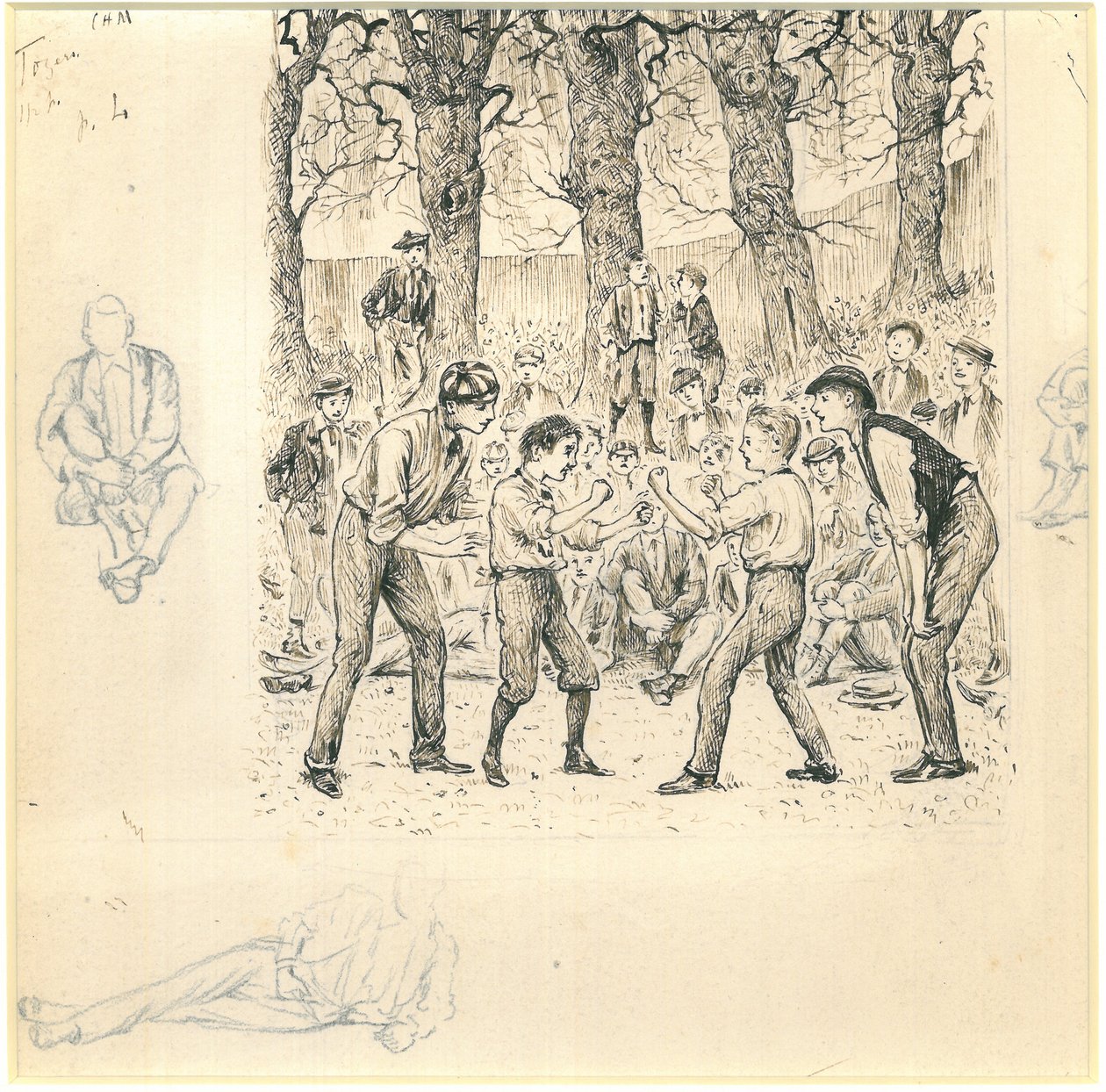 Okul Çocukları Dövüşü (kağıt üzerinde kurşun kalemle kalem ve mürekkep) by George du Maurier