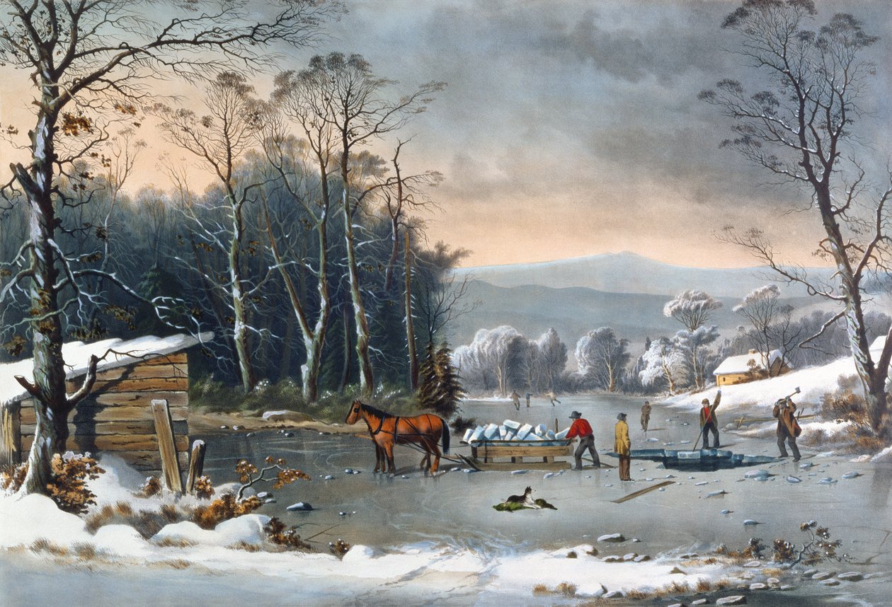Ülkede Kış, Buz Almak, pub. Currier ve Ives, New York, 1864 by George Henry Durrie
