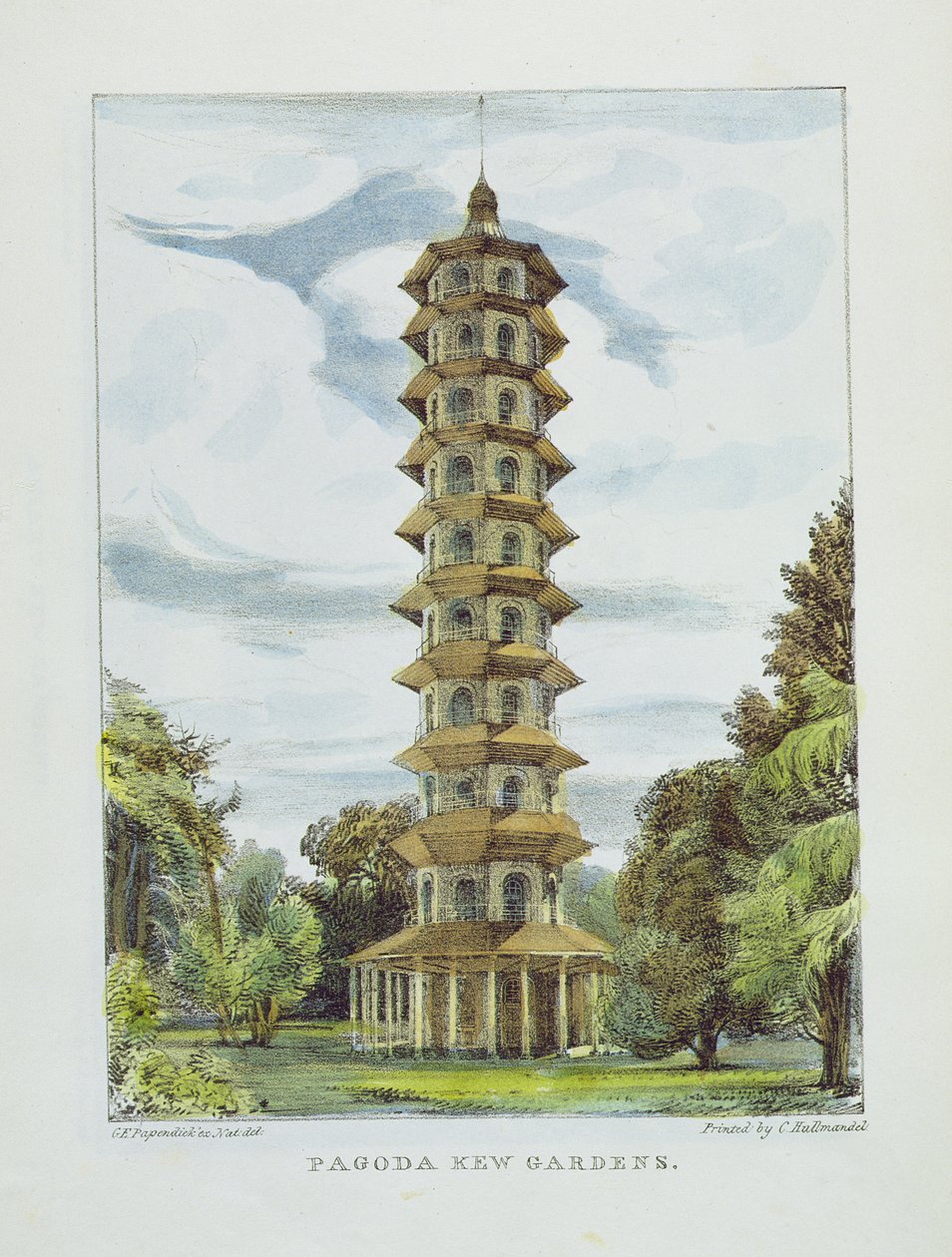 Pagoda, Kew Gardens, Charles Hullmandel (1789-1850) tarafından oyulmuş 