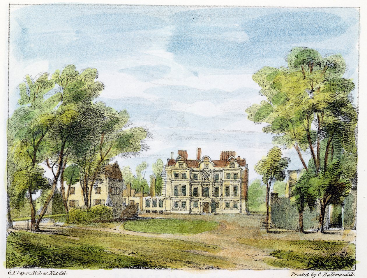 Güney Cephesi, Eski Saray, Kew Bahçeleri, Charles Hullmandel (1789-1850) tarafından oyulmuş 