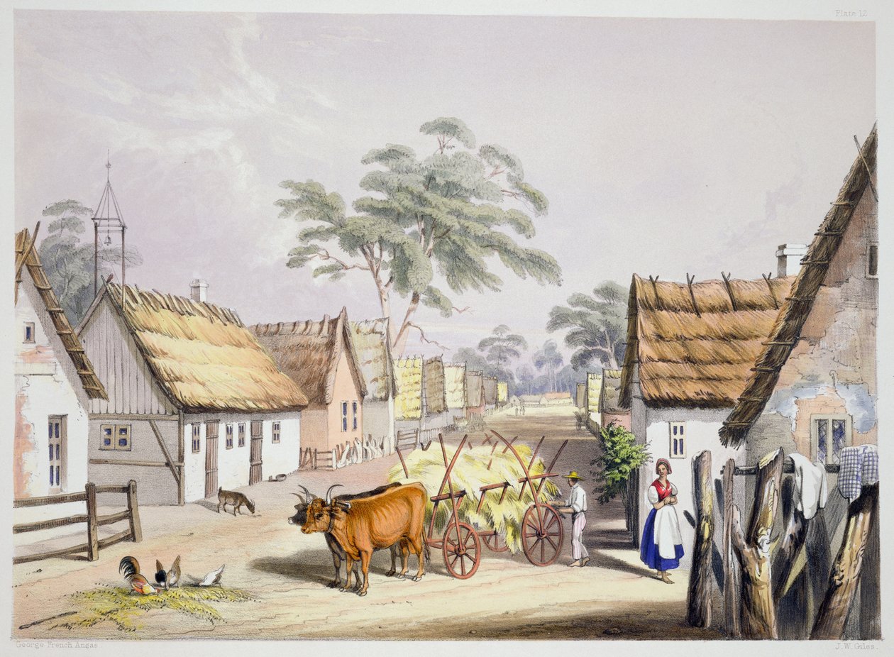ಅಡಿಲೇಡ್ ಬಳಿ ಜರ್ಮನ್ ವಸಾಹತುಗಾರರ ಗ್ರಾಮ, 1846 ಟರ್ಕ್ by George French Angas