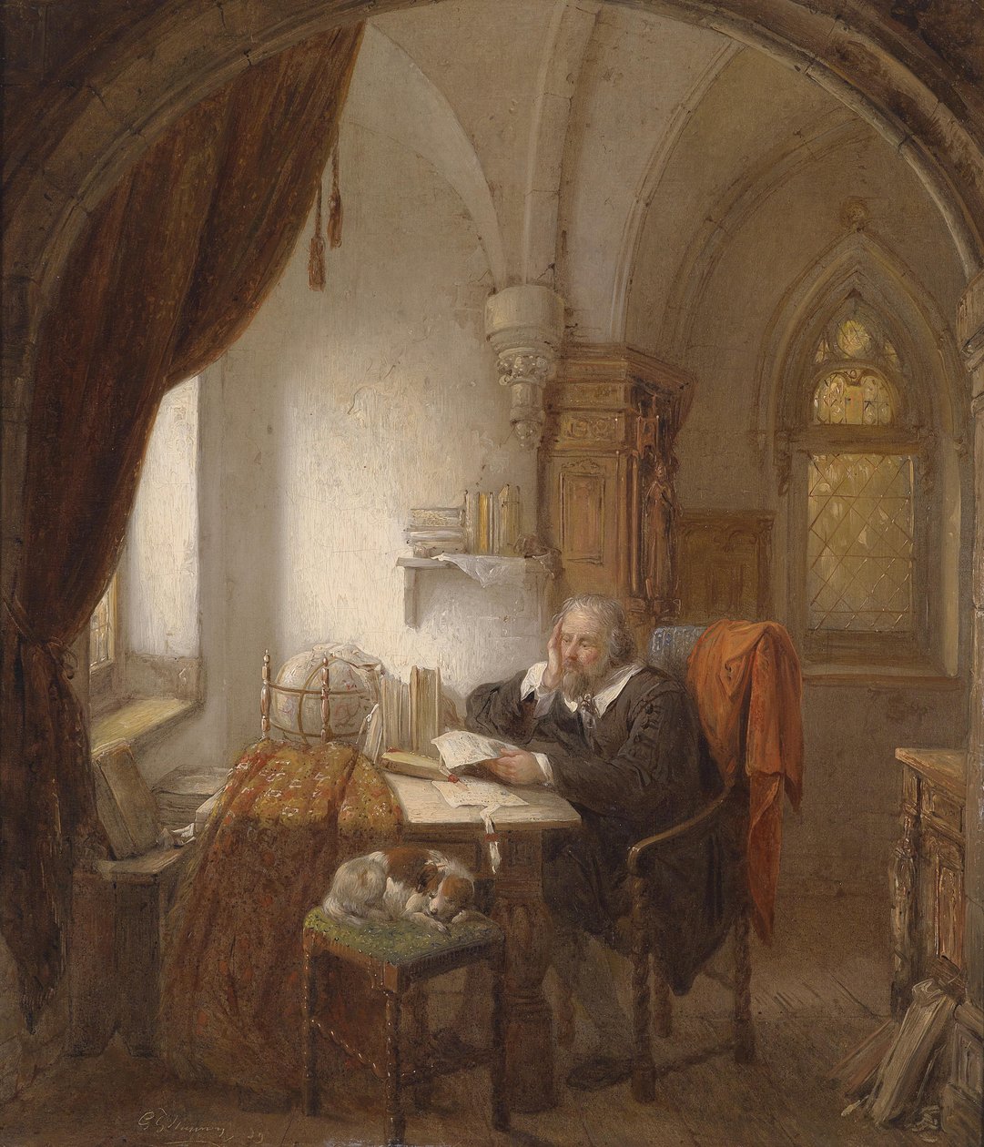 Der Gelehrte, Öl auf Leinwand, 51 x 43,5 cm by George Gillis Haanen