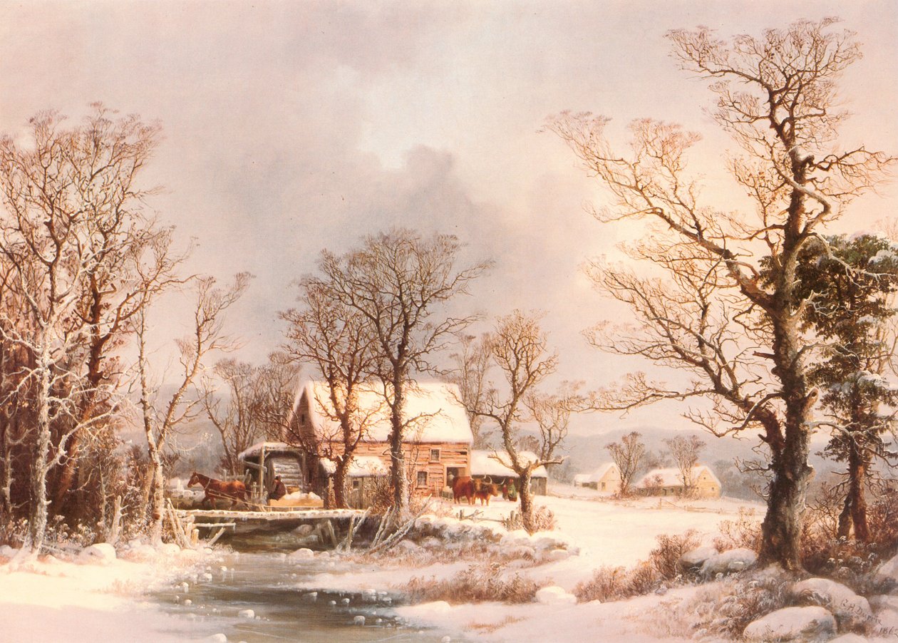 Ülkede Kış, Eski Grist Mill by George Henry Durrie