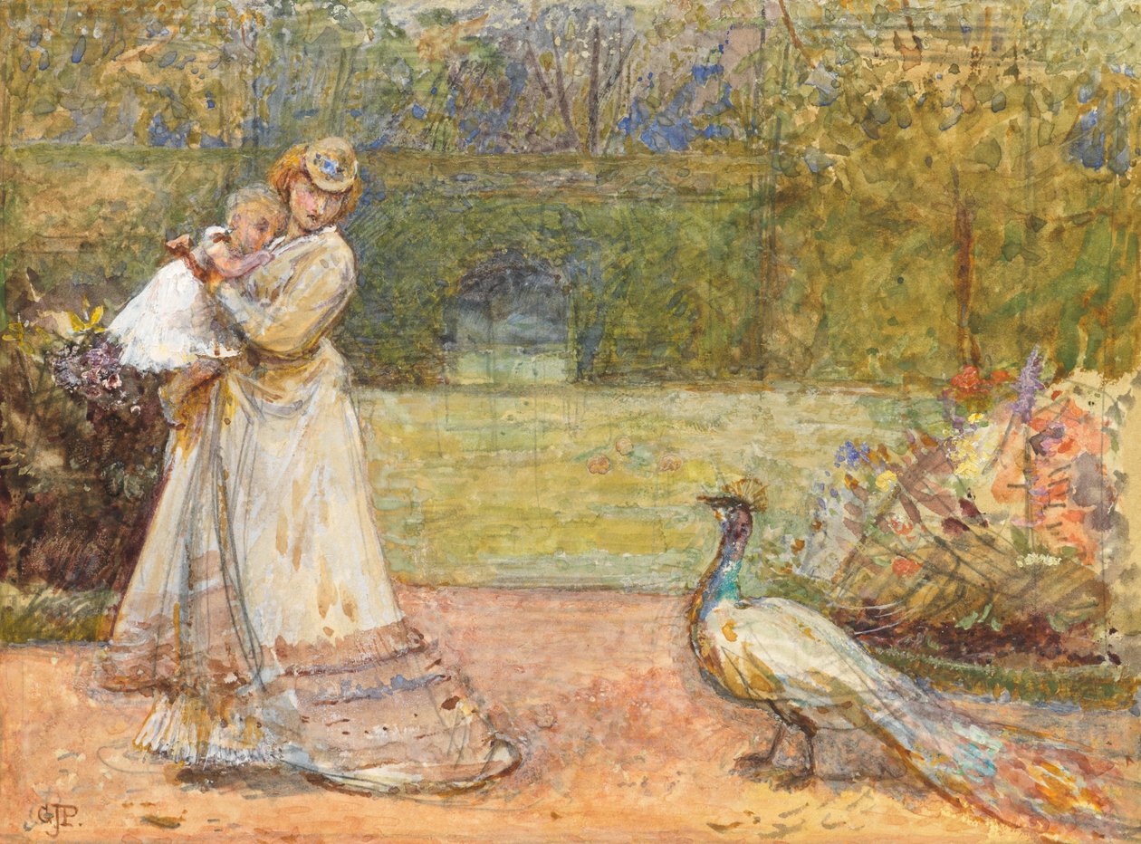 Leydi ve Tavus Kuşu (kağıt üzerinde beyaz ile yükseltilmiş kalem ve klozet) by George John Pinwell