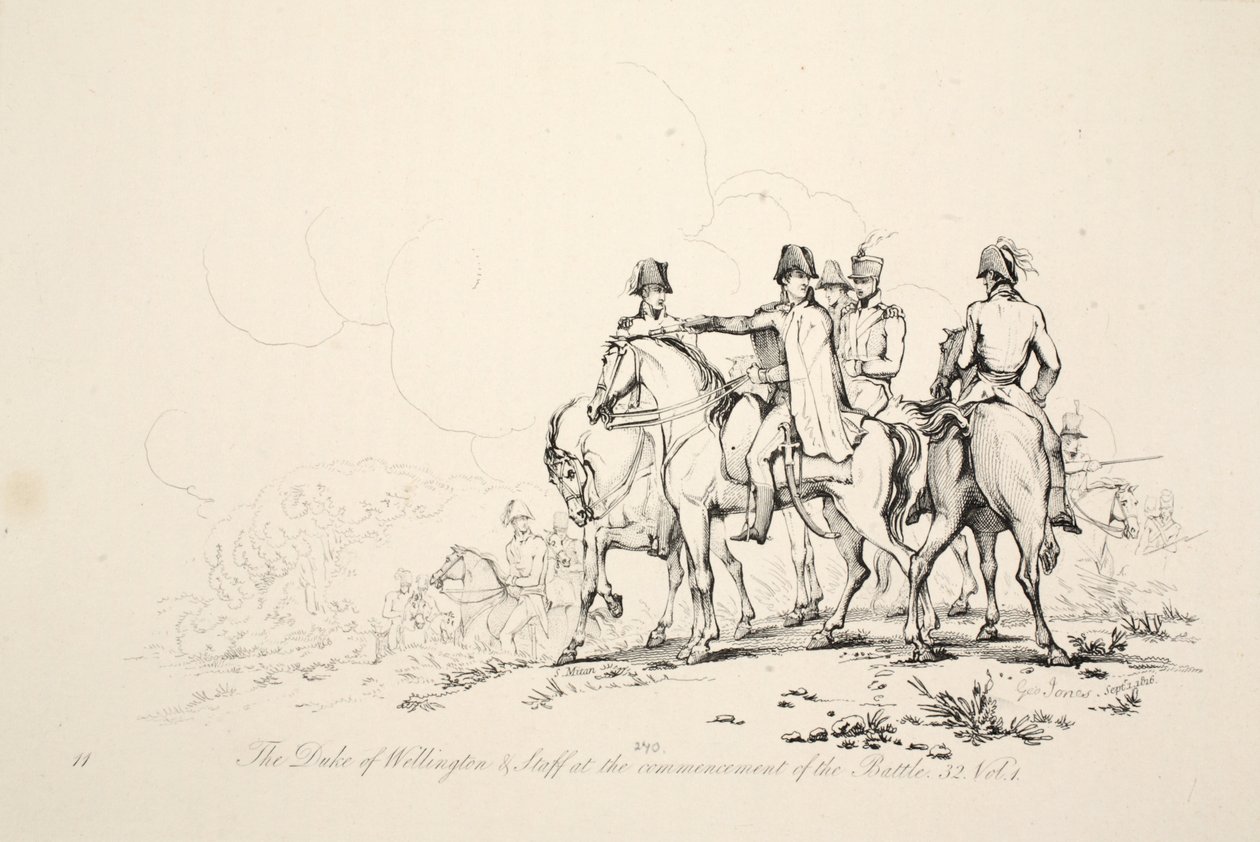 Wellington Dükü ve Staff, savaşın başlangıcında, pub. J. Booth, 1816 by George Jones