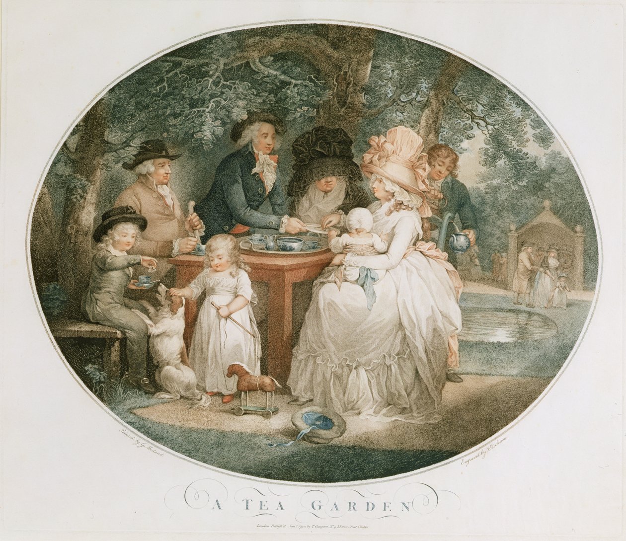 Bir Çay Bahçesi, gravür Francois David Soiron (d.1764), 1790 (renkli gravür) by George Morland