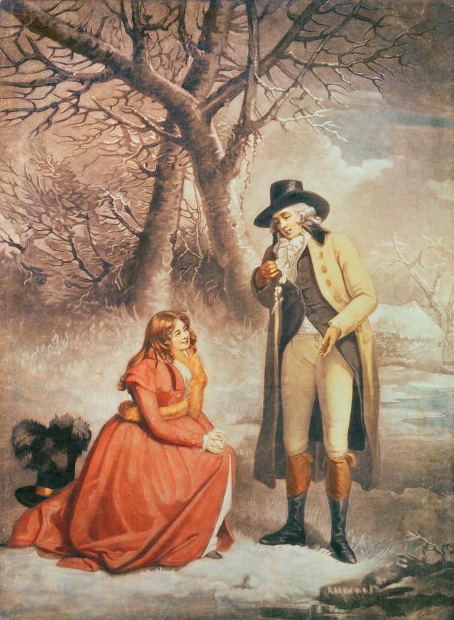 Beyefendi ve kadın bir kış sahnesinde by George Morland