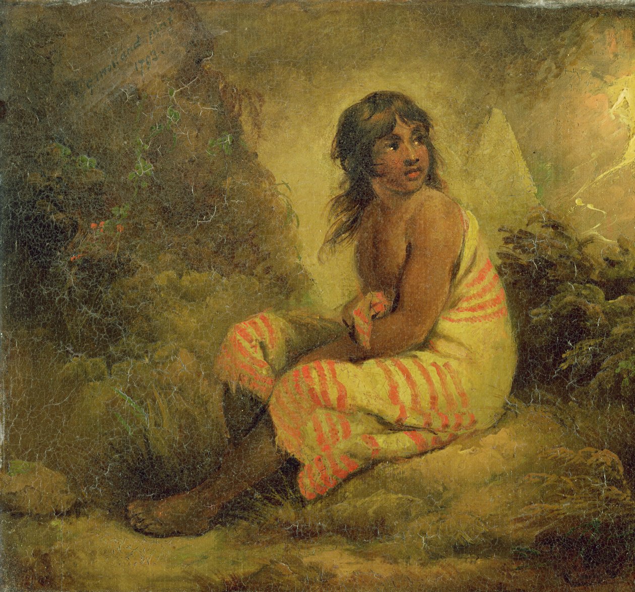 Hintli Kız, 1793 (panel üzerine monte edilmiş tuval üzerine yağlıboya) by George Morland