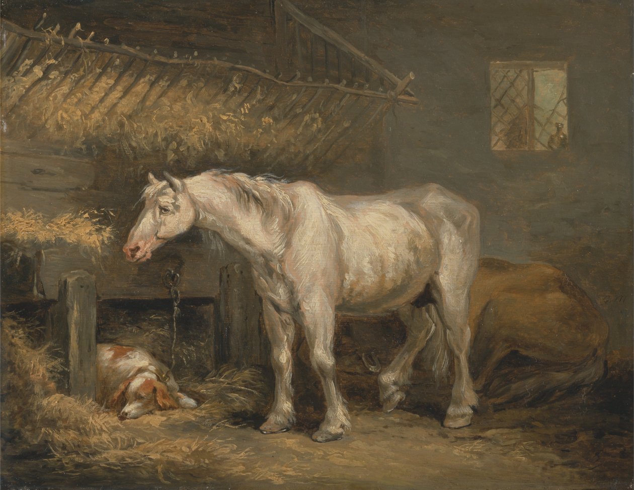 Bir ahırda bir köpek ile yaşlı atlar by George Morland
