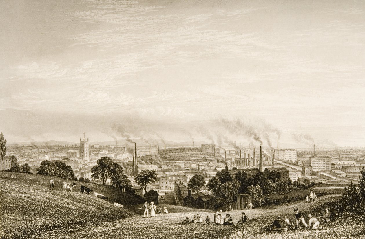 General View of Stockport, Lancashire showing cotton mills, published by J.C. Varrall (fl.1815-27) 1830s  by George Pickering