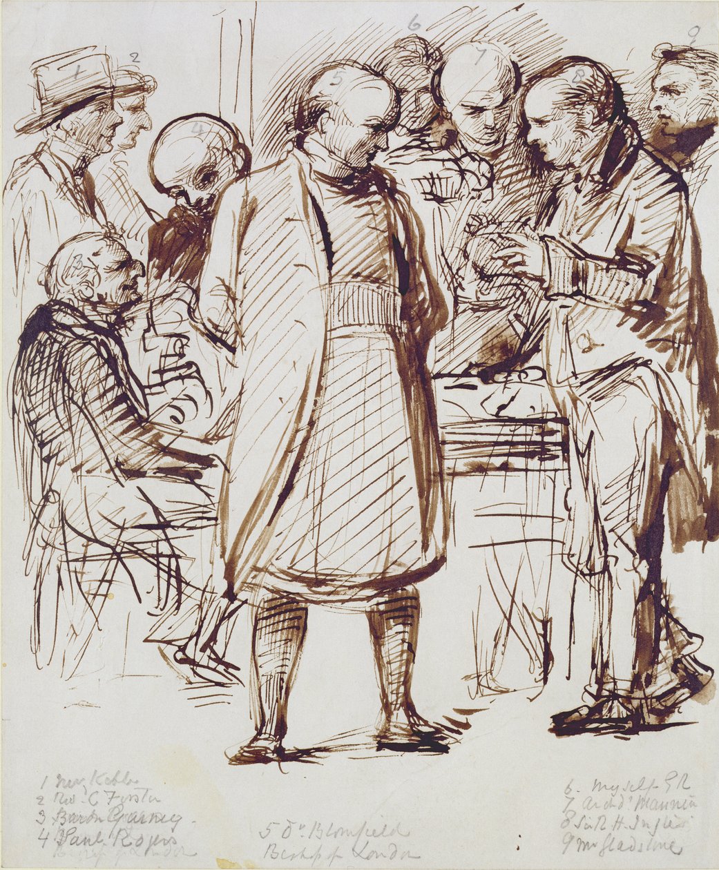 John Keble (1792-1866) ve William Gladstone (1809-98) dahil olmak üzere bir grup Kilise Adamı ve Politikacı, Fulham Sarayı