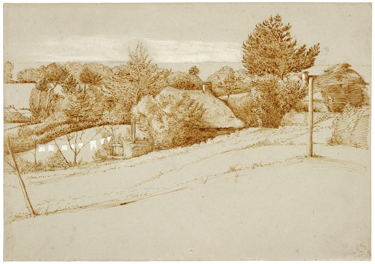 Bir Kulübe ile Ormanlık Bir Peyzaj by George Richmond