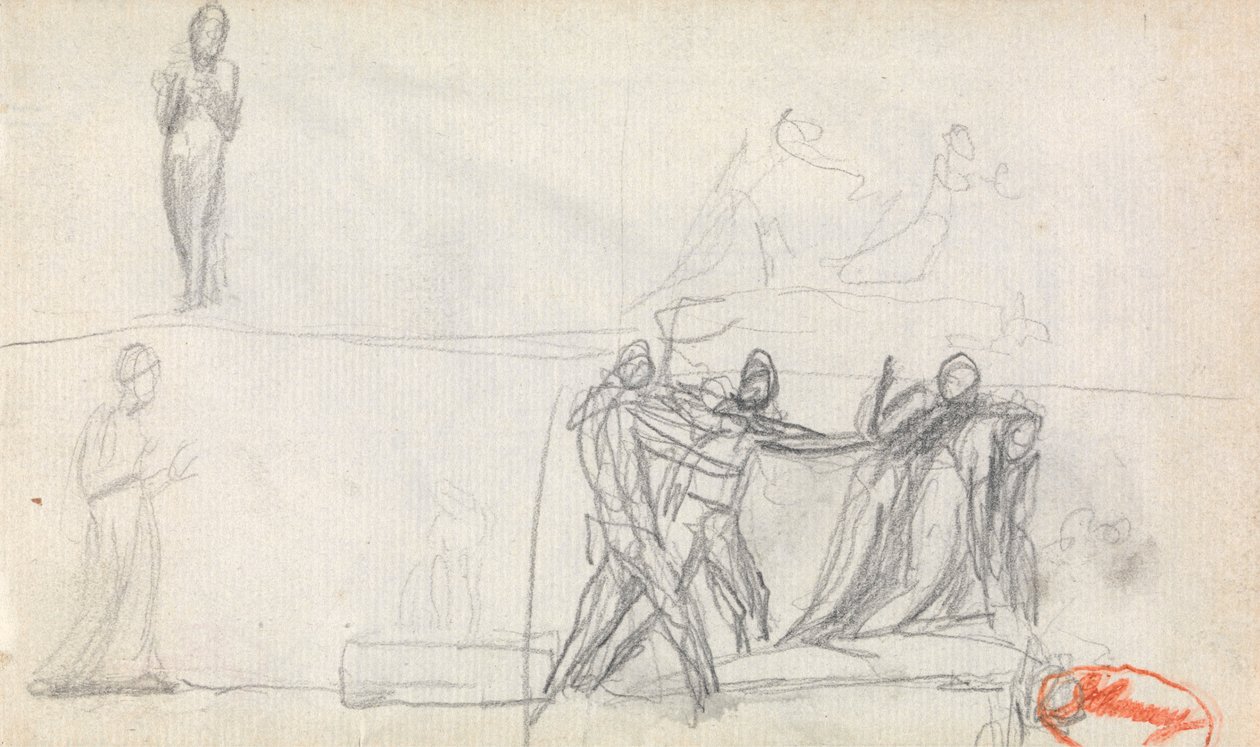 Grup Sahnesi ve Ayakta Bir Figürün İki Eskizi by George Romney