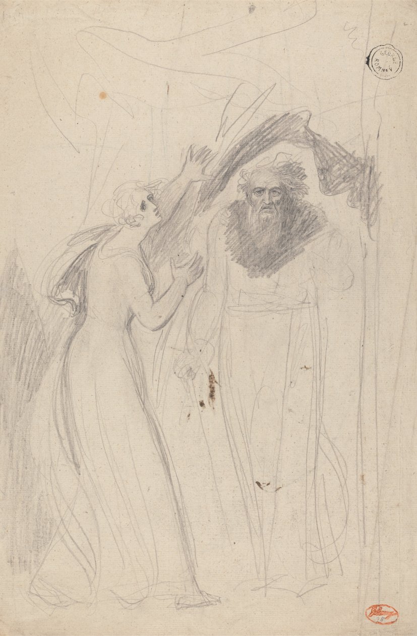 Bir sütunun yanında duran bayan by George Romney