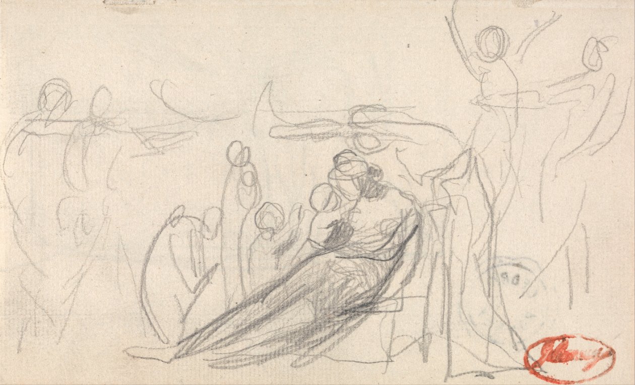 Çocuklu Yatan Figür ve Diğer Figürler by George Romney
