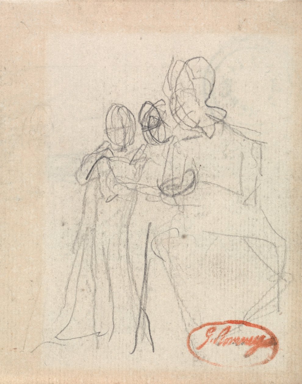 İki Çocuklu Oturan Figür by George Romney