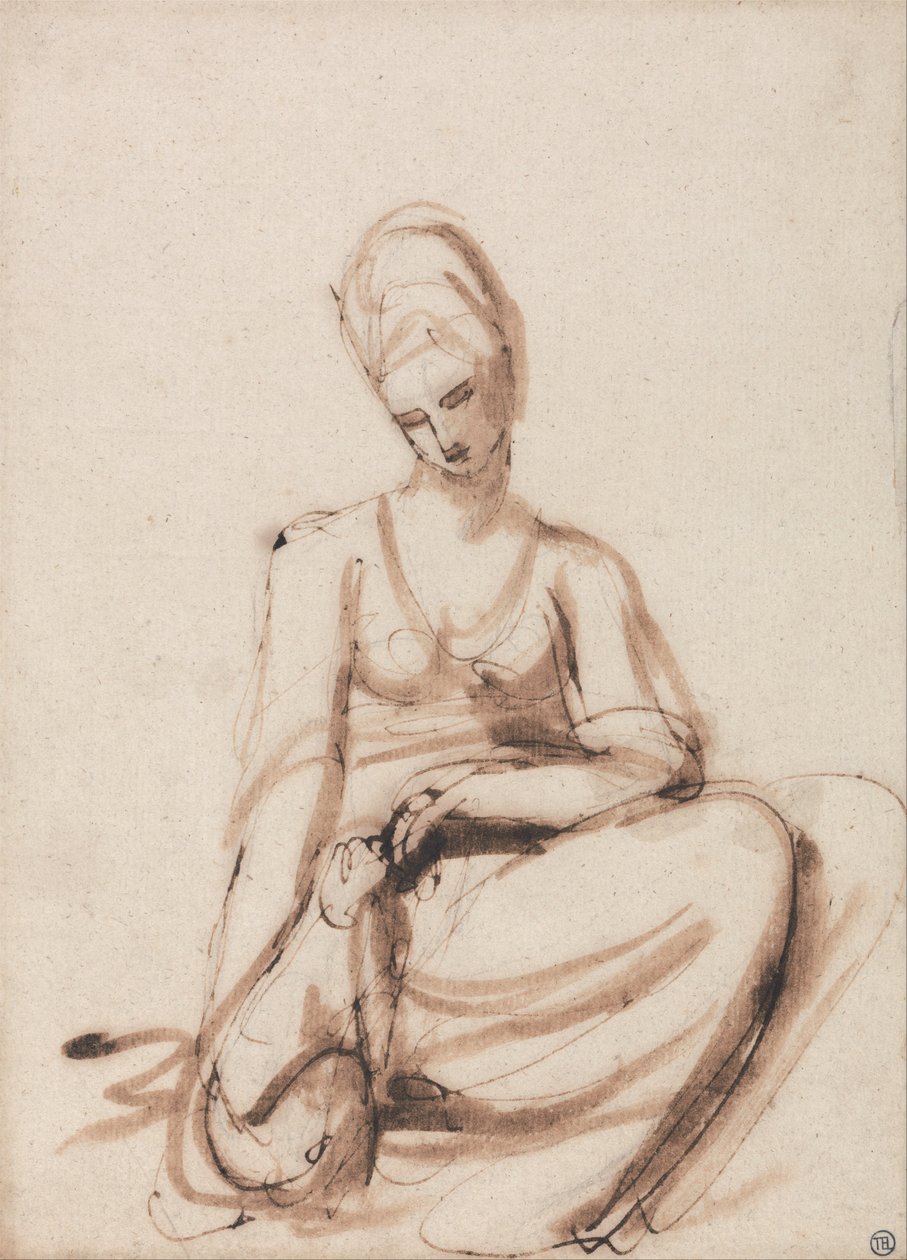 Hayvan Besleyen Oturan Kadın by George Romney