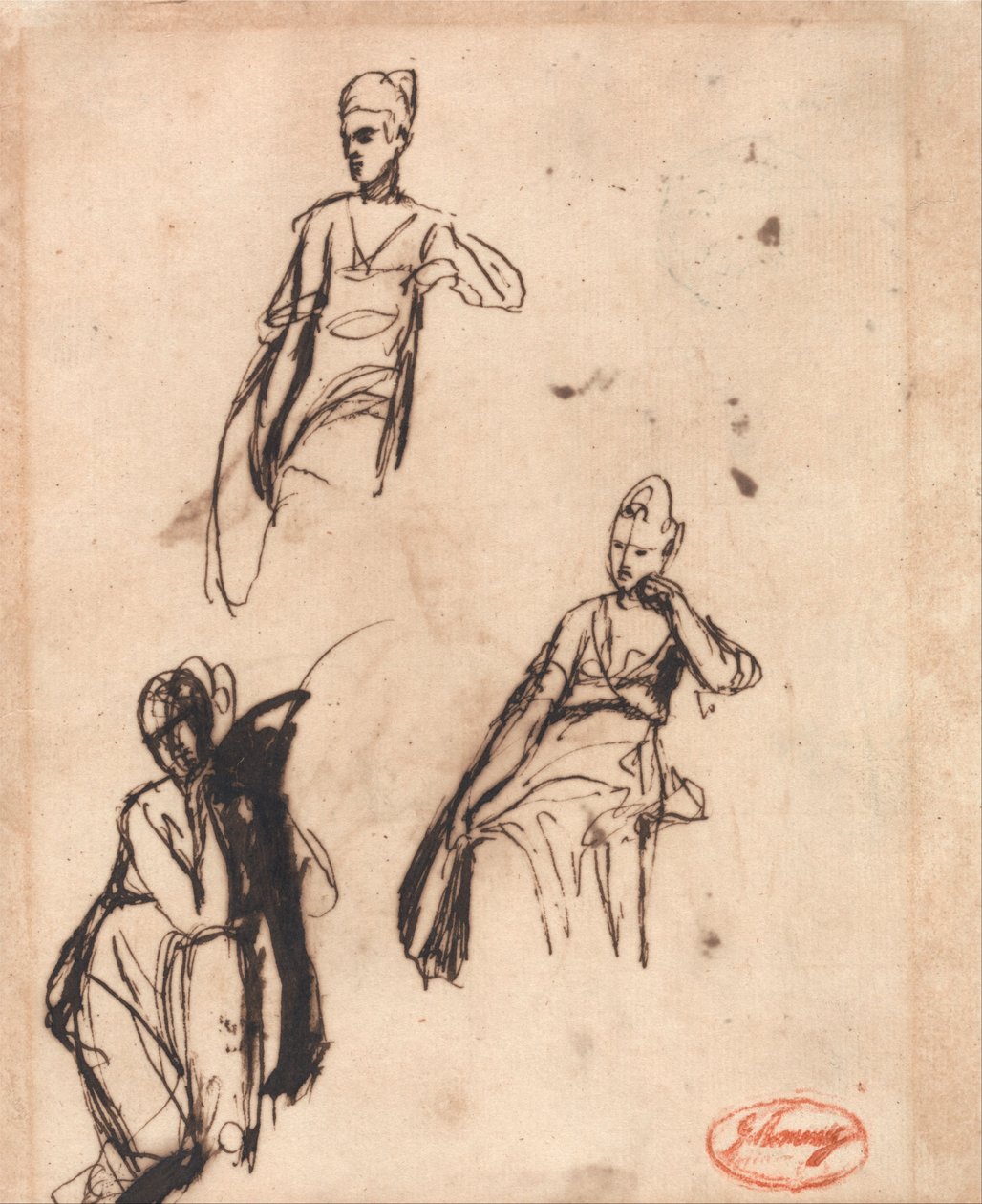 Oturan Kadın - Üç Poz by George Romney
