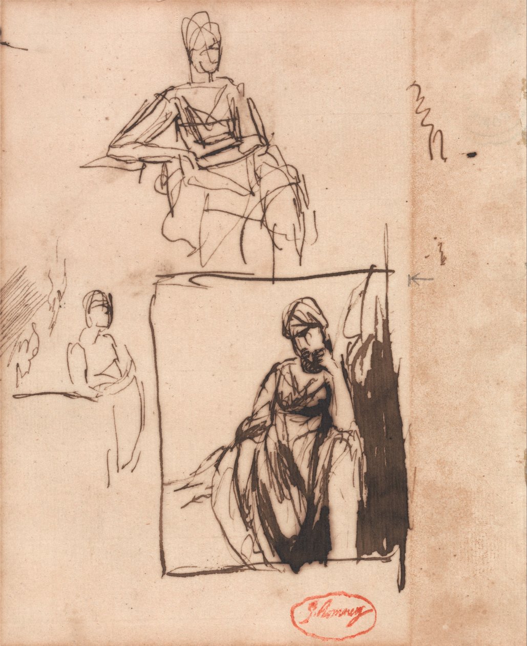Oturan Kadın - Üç Poz by George Romney