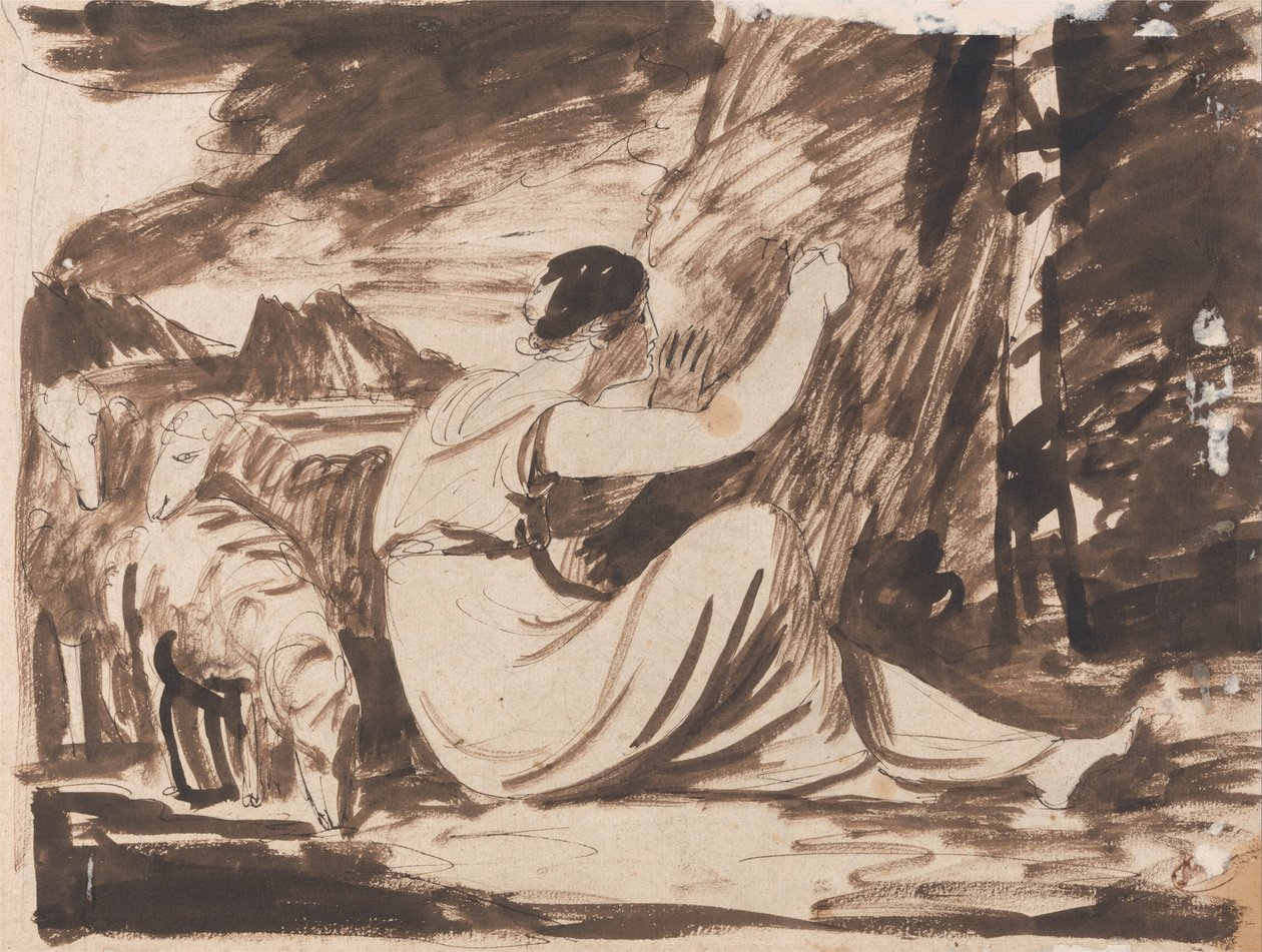 Çoban Bir Ağaç Üzerindeki Yazıtı Kesiyor by George Romney