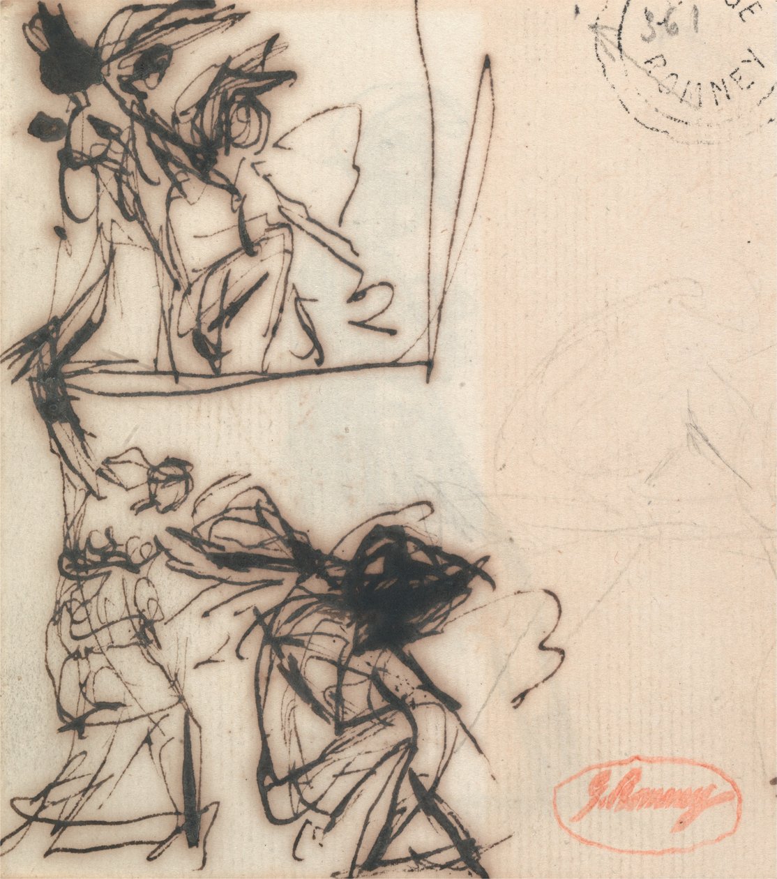 Kol Kalkmış ve Oturan Figür ile Ayakta Figür by George Romney