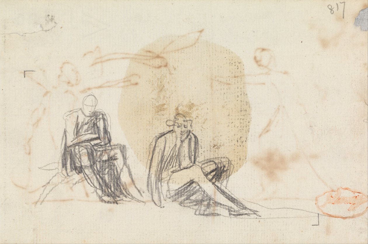 Oturan İki Figürün İncelenmesi by George Romney