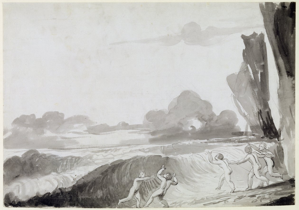 The Wave (kağıt üzerinde grafit üzerinde kalem ve mürekkep ve gri yıkama) by George Romney
