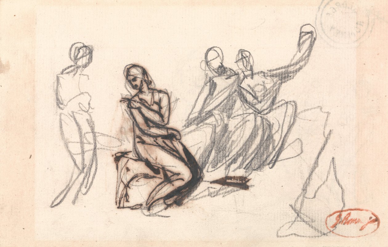 Üç Oturan Figür ve Ayakta Bir Figür by George Romney