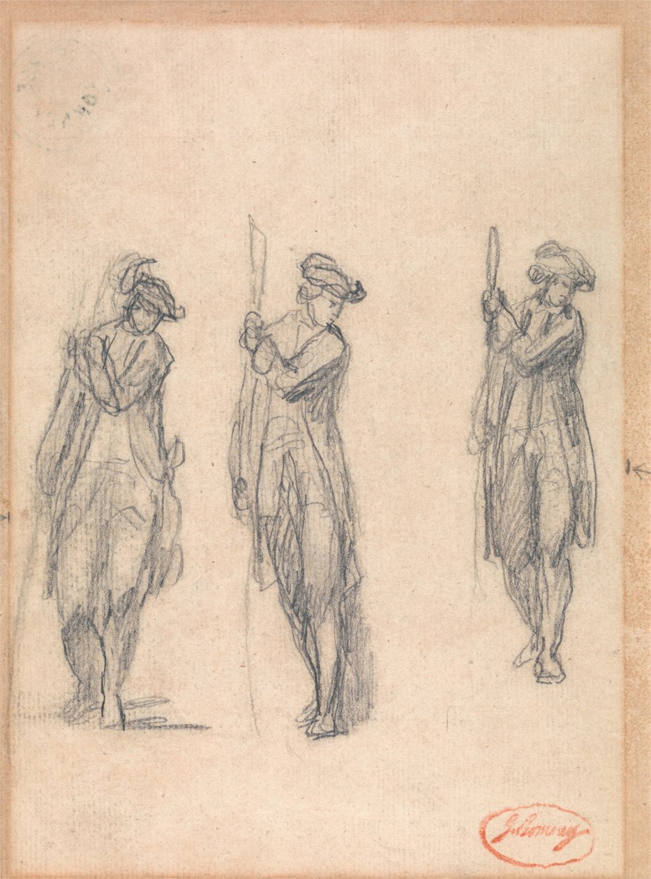 Üniformalı Bir Adamın Üç Çizimi by George Romney
