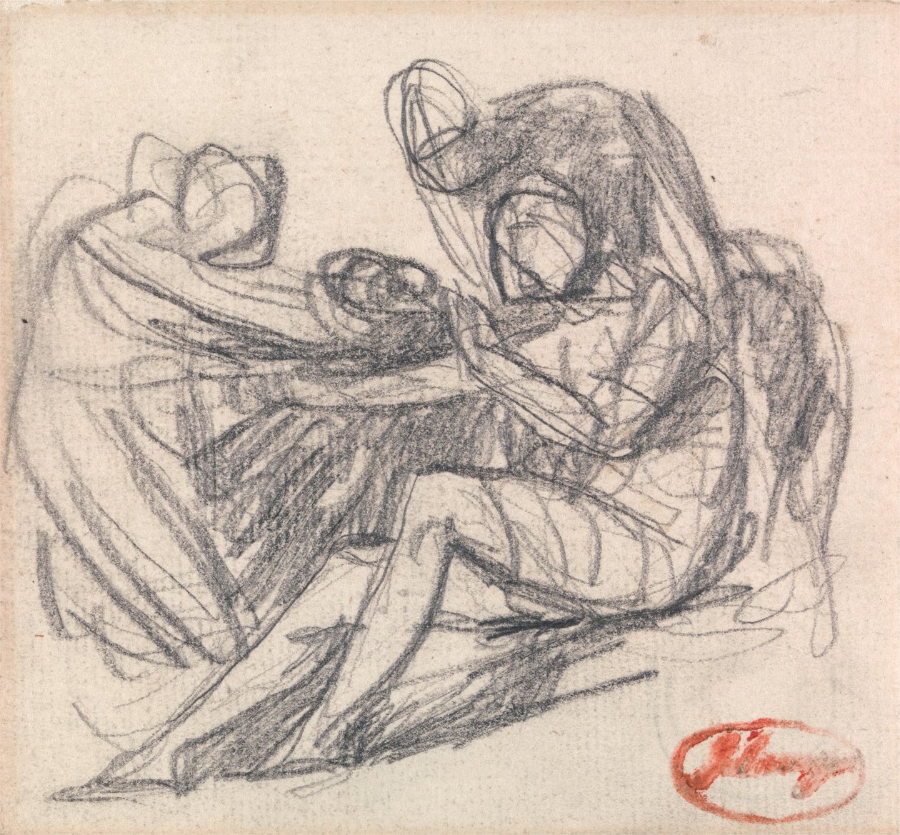 Oturan Figürü Destekleyen İki Figür by George Romney