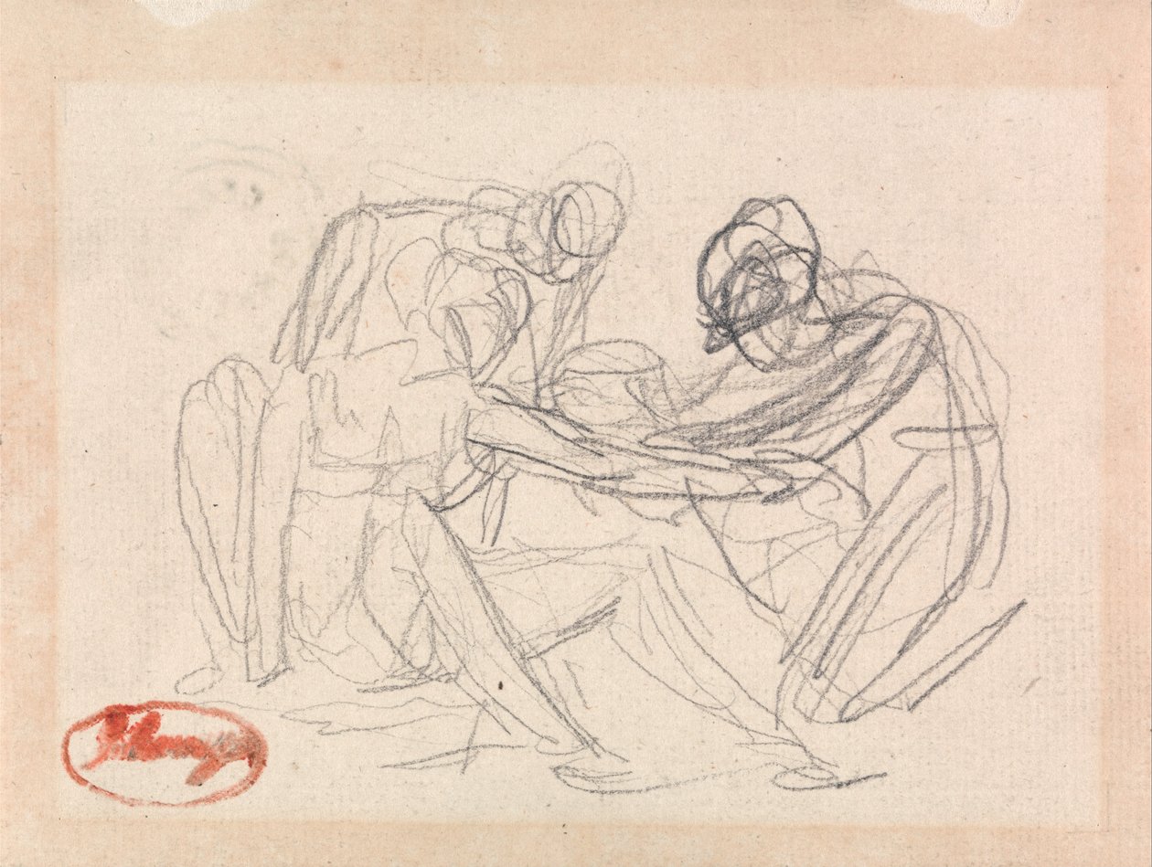 Oturan Bir Figürün Önündeki İki Diz çökmüş Figür by George Romney