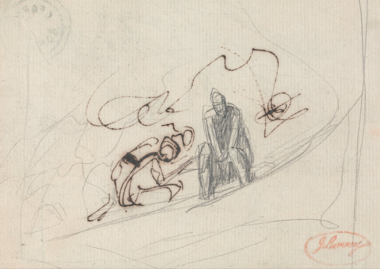İki Oturan Figür by George Romney