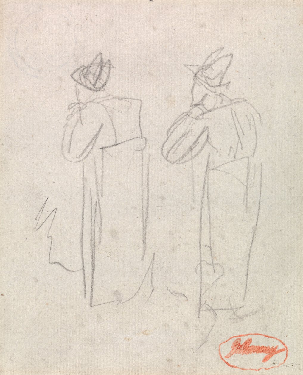 Uzun Şapkalı İki Ayakta Figür by George Romney