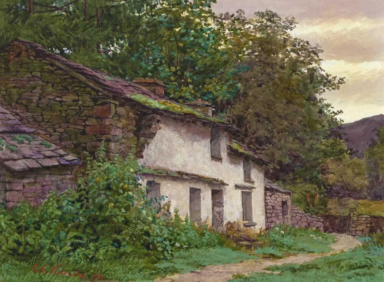 Easedale Cottage, 1882 (kağıt üzerine guaj ve wc) by George Sheridan Knowles