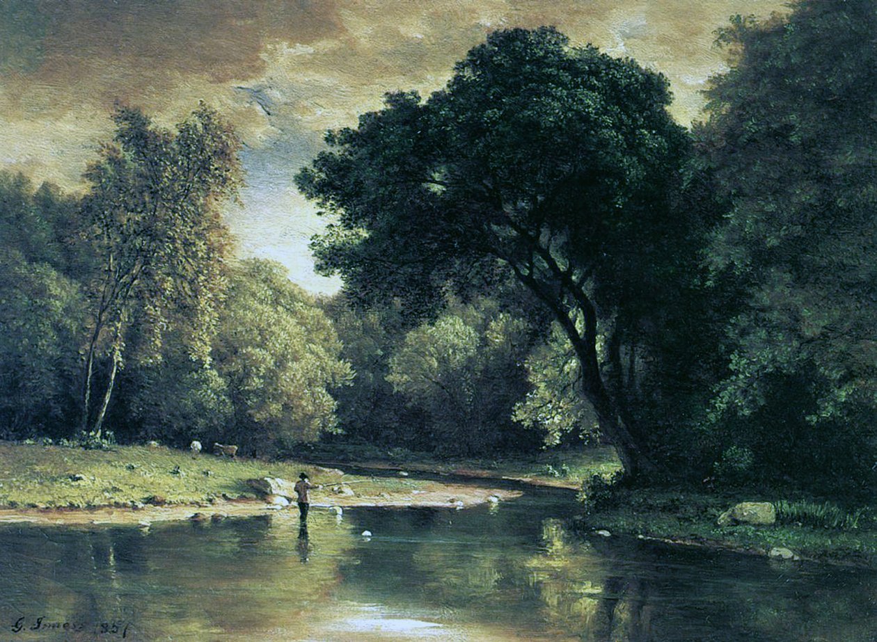 Derede balık tutmak, 1857 by George Inness