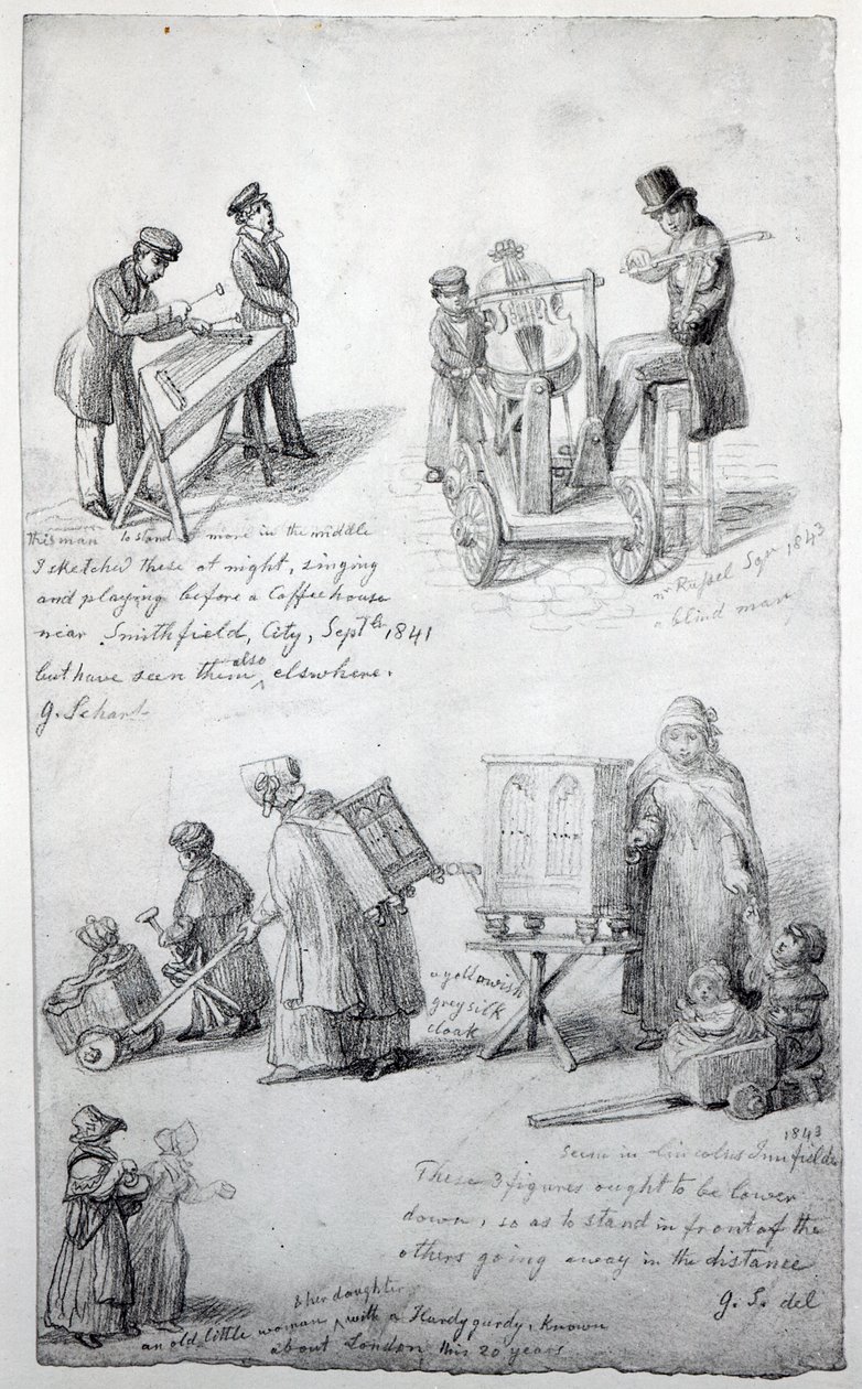 Londra sokaklarındaki müzisyenler, 1841-43 by George Snr Scharf