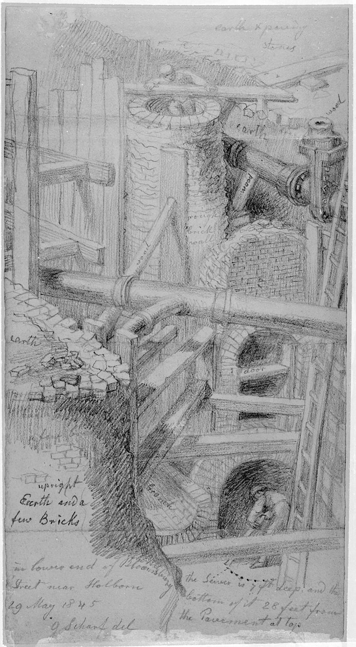 Sewer construction in Bloomsbury, London, 1845  by George Snr Scharf