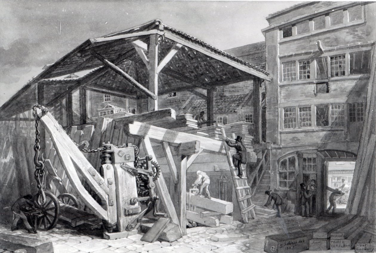 Timber Yard, Finsbury, 1825  by George Snr Scharf