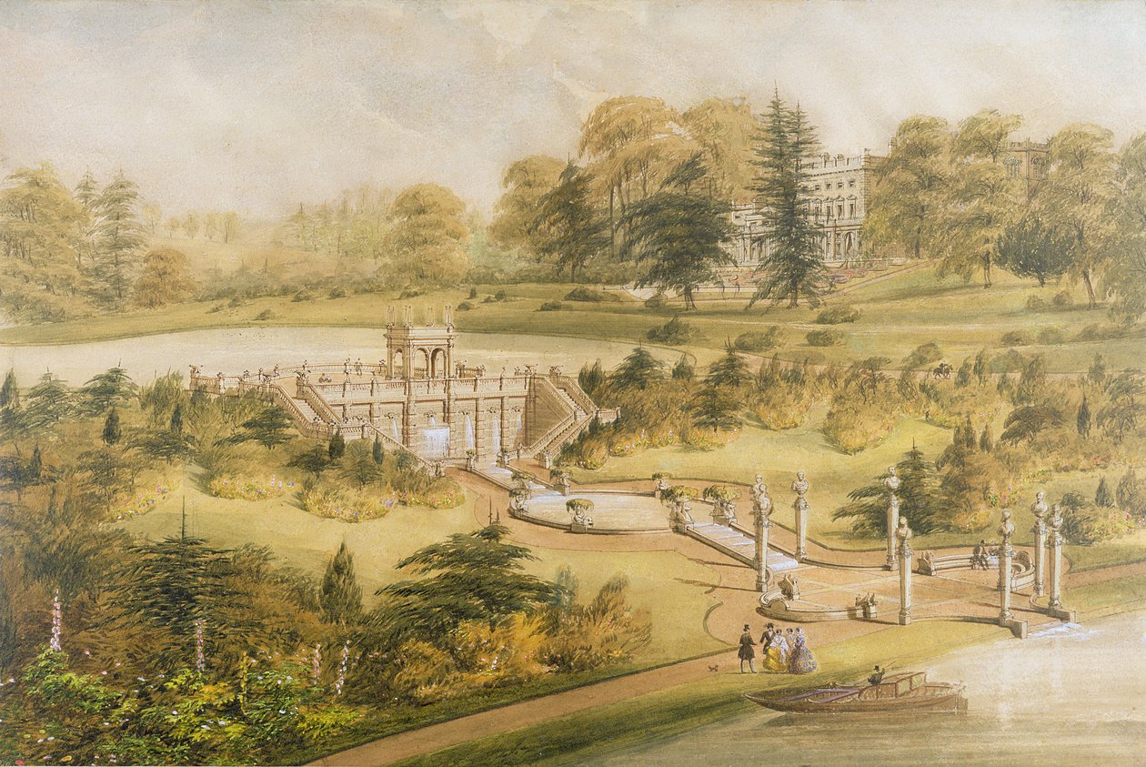 Cowley Manor için tasarım, c.1860 (kağıt üzerinde wc, kalem ve mürekkep) by George Somers Clarke
