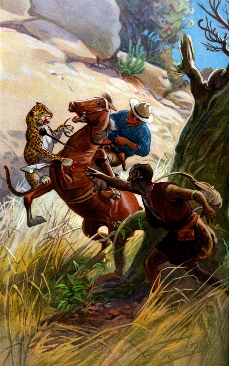 Çita ve Afrikalı kabile üyesi ata ve biniciye saldırdı by George Soper