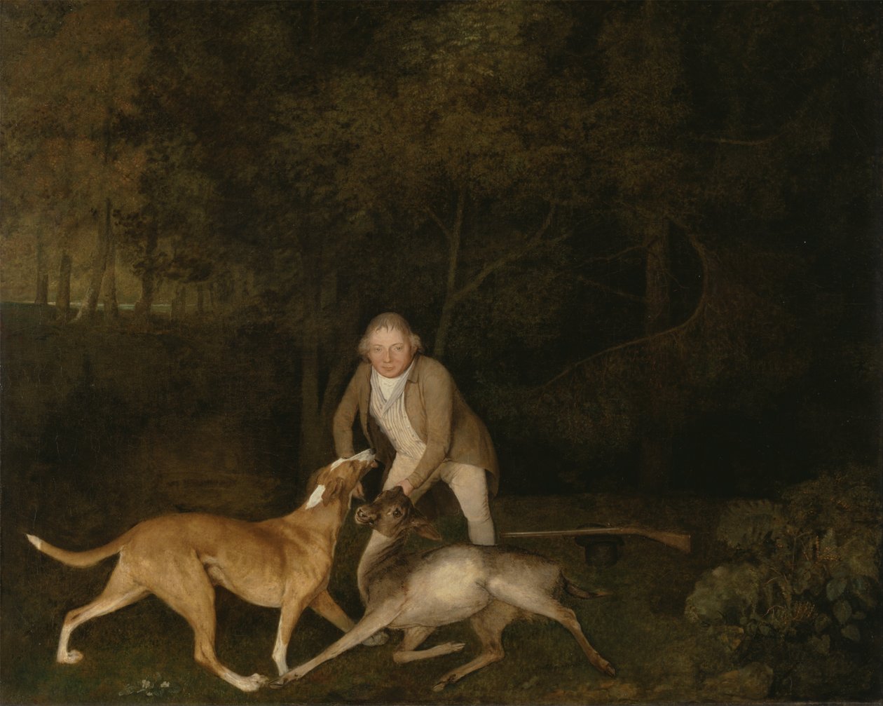Freeman, Clarendons Kontu bekçisi, ölmekte olan bir geyik ve tazı ile by George Stubbs