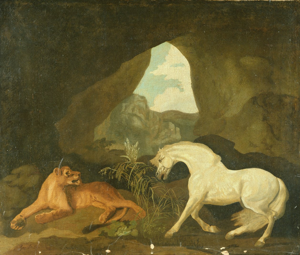 Dişi aslan ve beyaz aygır, 1760 by George Stubbs