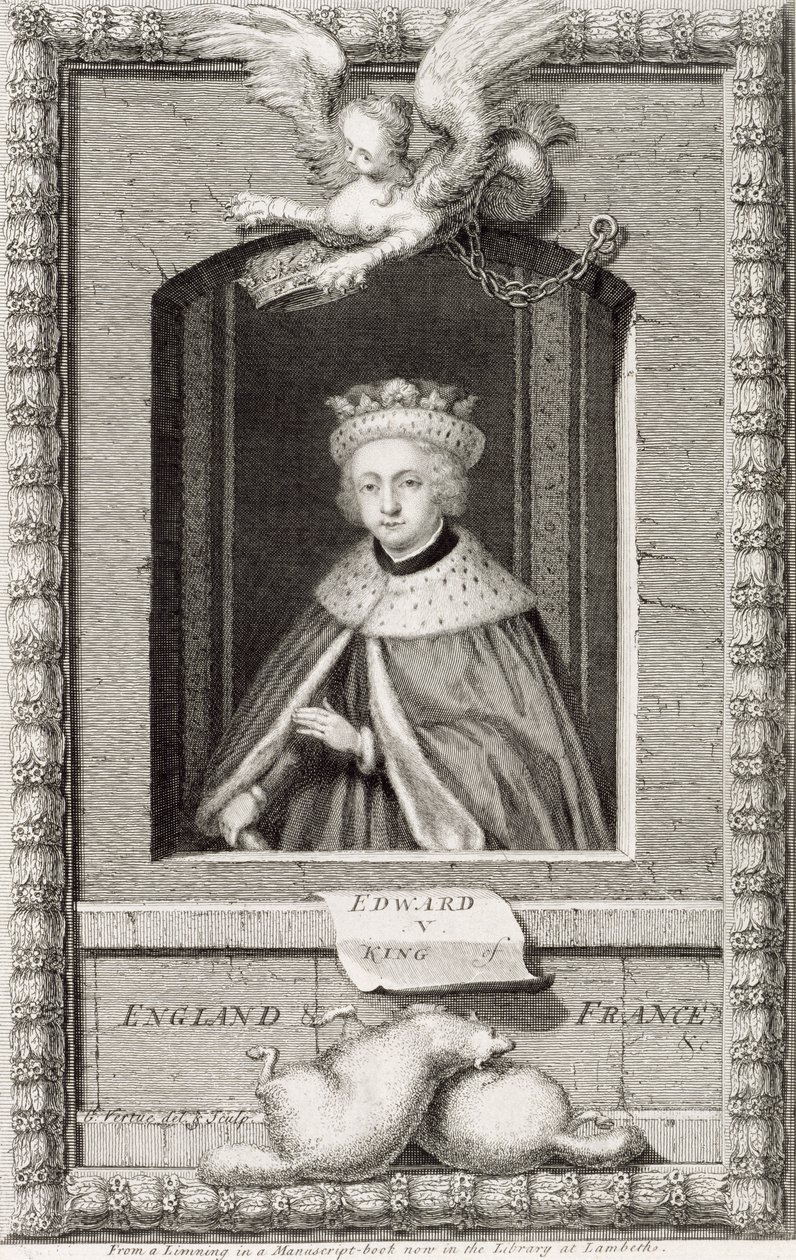 Edward V (1470-83) 1483'te İngiltere Kralı, bir kitaptaki bir portreden sonra, sanatçı tarafından oyulmuş by George Vertue