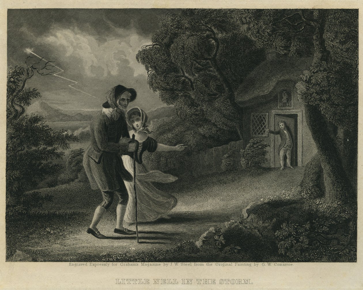 Küçük Nell in the Storm, J. W. Steel tarafından oyulmuş by George W. Conarroe