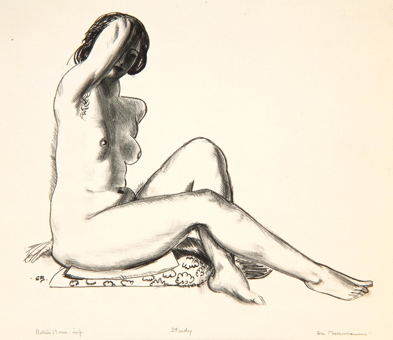 Çıplak Çalışma, Çiçekli Bir Minderde Oturan Kız, 1923-24 by George Wesley Bellows