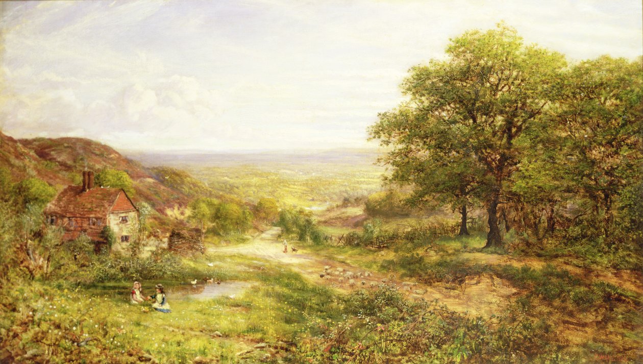 Göl Kenarında Çocuklarla Manzara, 1884 by George William Mote
