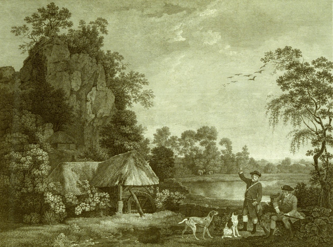 İki Beyefendi, Creswell Kayalıkları Manzaralı Bir Çekime Gidiyor, Olay Yerinde Çekilmiş, Plaka 1 (gravür) by George (after) Stubbs
