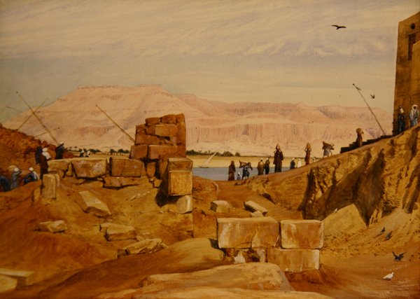 Figürler İş Başında, Luksor (kalem ve kağıt üzerine sulu boya) by George 9th Earl of Carlisle Howard