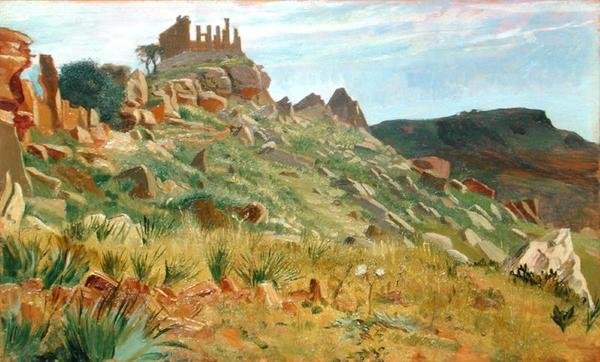 Juno Lacina Tapınağı, Agrigento, Sicilya (panelde yağlı boya) by George 9th Earl of Carlisle Howard