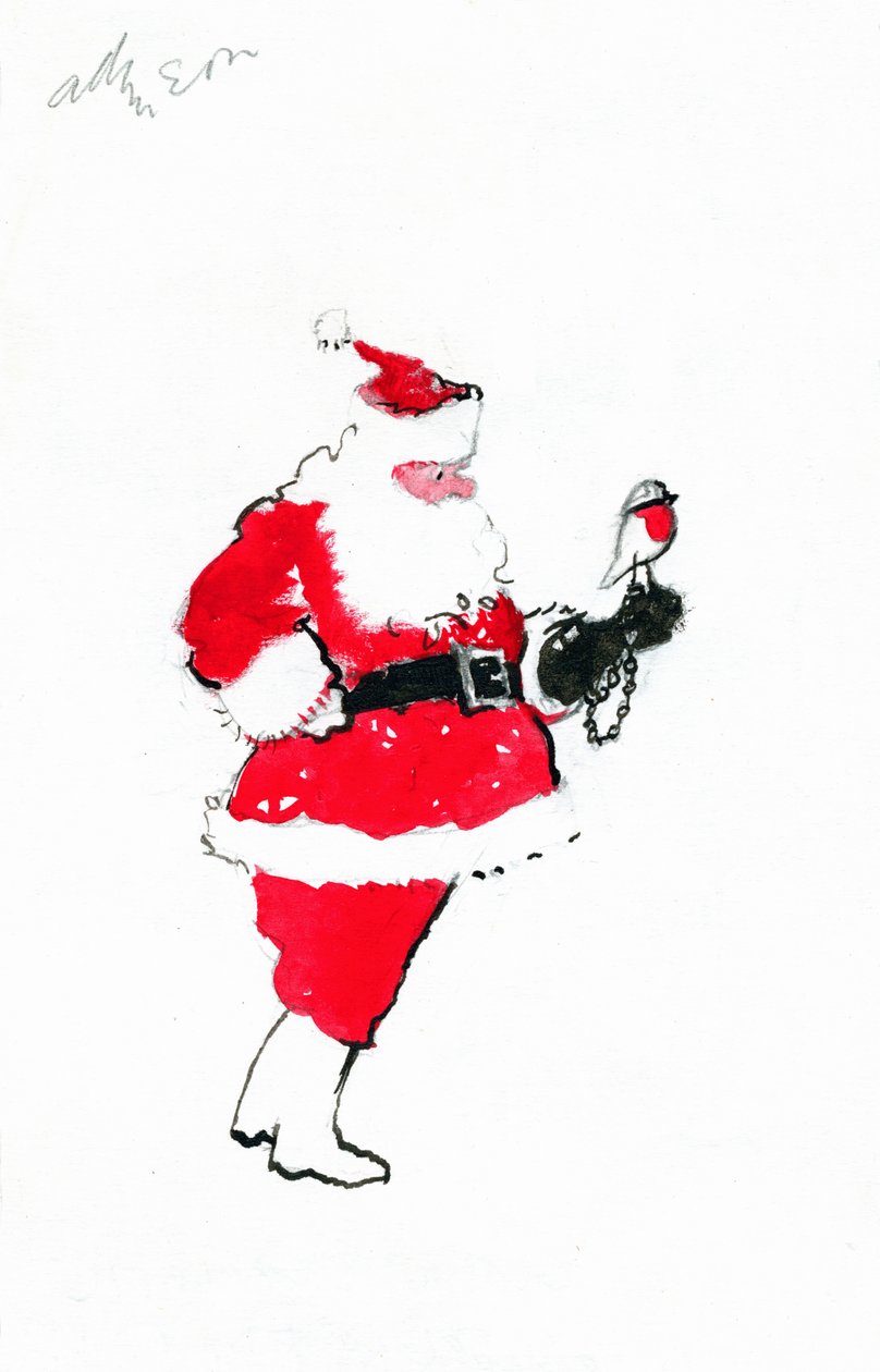 Santa robin-falconry (kağıt üzerine hint mürekkebi, kurşun kalem ve guaj) by George Adamson